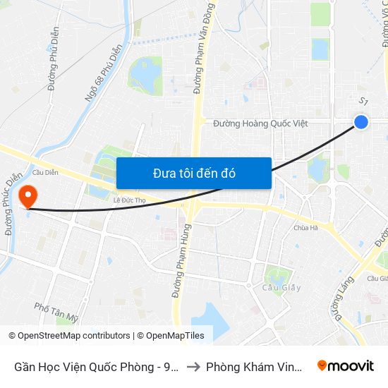 Gần Học Viện Quốc Phòng - 91 Hoàng Quốc Việt to Phòng Khám VinMec Gardenia map