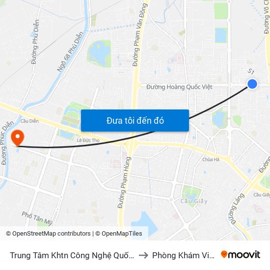 Trung Tâm Khtn Công Nghệ Quốc Gia - 18 Hoàng Quốc Việt to Phòng Khám VinMec Gardenia map