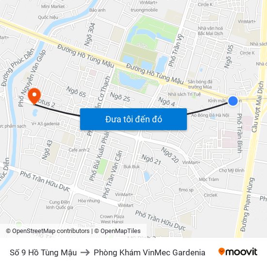 Số 9 Hồ Tùng Mậu to Phòng Khám VinMec Gardenia map