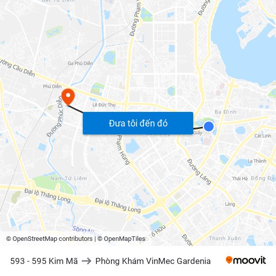 593 - 595 Kim Mã to Phòng Khám VinMec Gardenia map