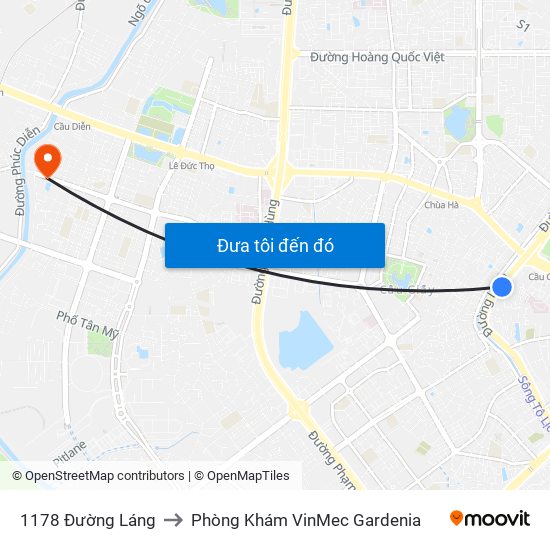 1178 Đường Láng to Phòng Khám VinMec Gardenia map