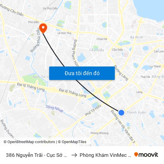 386 Nguyễn Trãi - Cục Sở Hữu Trí Tuệ to Phòng Khám VinMec Gardenia map