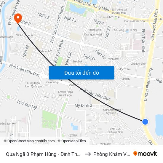 Qua Ngã 3 Phạm Hùng - Đình Thôn (Hướng Đi Phạm Văn Đồng) to Phòng Khám VinMec Gardenia map