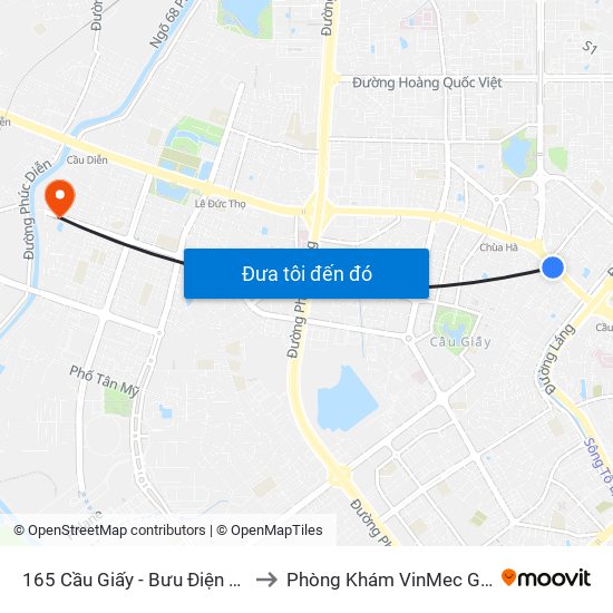 165 Cầu Giấy - Bưu Điện Cầu Giấy to Phòng Khám VinMec Gardenia map