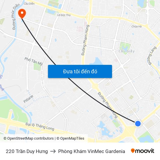 220 Trần Duy Hưng to Phòng Khám VinMec Gardenia map
