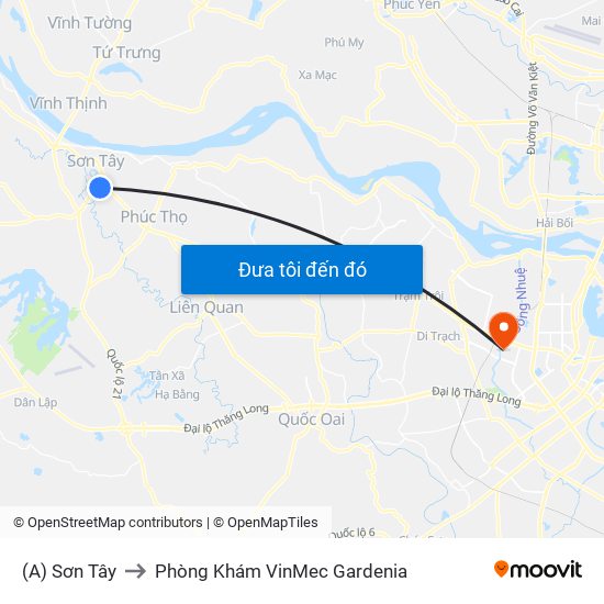 (A) Sơn Tây to Phòng Khám VinMec Gardenia map