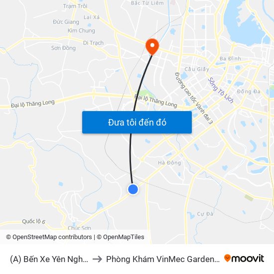 (A) Bến Xe Yên Nghĩa to Phòng Khám VinMec Gardenia map