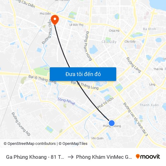 Ga Phùng Khoang - 81 Trần Phú to Phòng Khám VinMec Gardenia map