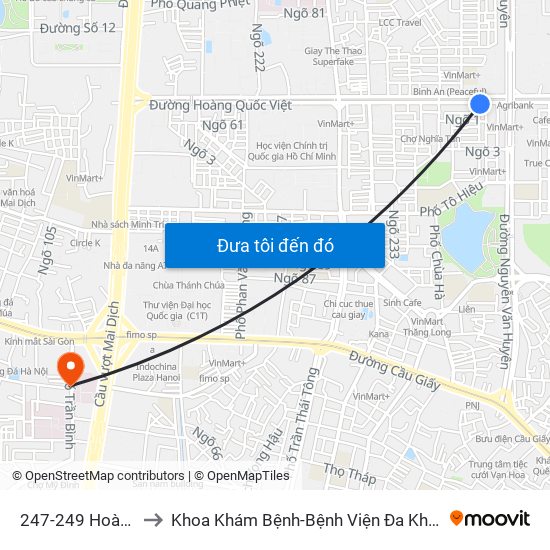 247-249 Hoàng Quốc Việt to Khoa Khám Bệnh-Bệnh Viện Đa Khoa Y Học Cổ Truyền-Hà Nội map