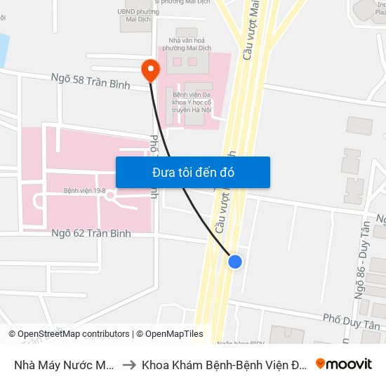 Nhà Máy Nước Mai Dịch - Phạm Hùng to Khoa Khám Bệnh-Bệnh Viện Đa Khoa Y Học Cổ Truyền-Hà Nội map