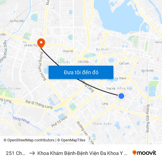 251 Chùa Bộc to Khoa Khám Bệnh-Bệnh Viện Đa Khoa Y Học Cổ Truyền-Hà Nội map