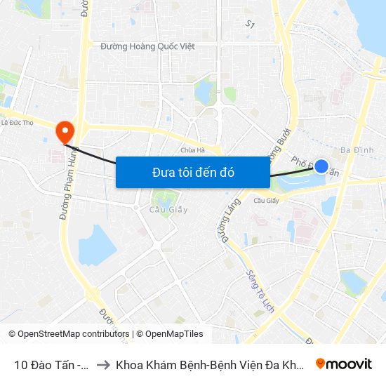 10 Đào Tấn - Viện Vật Lý to Khoa Khám Bệnh-Bệnh Viện Đa Khoa Y Học Cổ Truyền-Hà Nội map