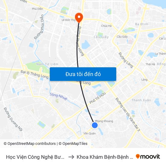 Học Viện Công Nghệ Bưu Chính Viễn Thông - Trần Phú (Hà Đông) to Khoa Khám Bệnh-Bệnh Viện Đa Khoa Y Học Cổ Truyền-Hà Nội map