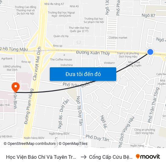 Học Viện Báo Chí Và Tuyên Truyền - 36 Xuân Thủy to Cổng Cấp Cứu Bệnh Viện 19-8 map