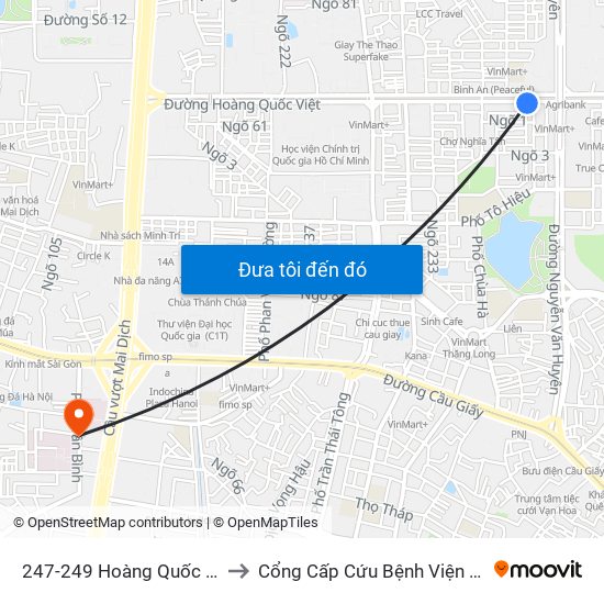 247-249 Hoàng Quốc Việt to Cổng Cấp Cứu Bệnh Viện 19-8 map