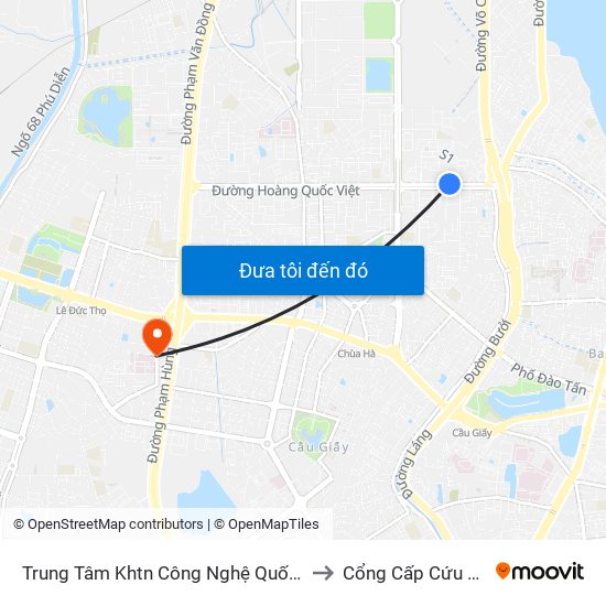 Trung Tâm Khtn Công Nghệ Quốc Gia - 18 Hoàng Quốc Việt to Cổng Cấp Cứu Bệnh Viện 19-8 map