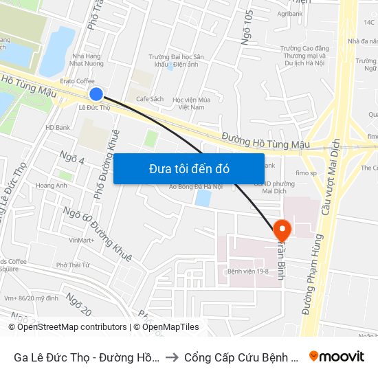 Ga Lê Đức Thọ - Đường Hồ Tùng Mậu to Cổng Cấp Cứu Bệnh Viện 19-8 map