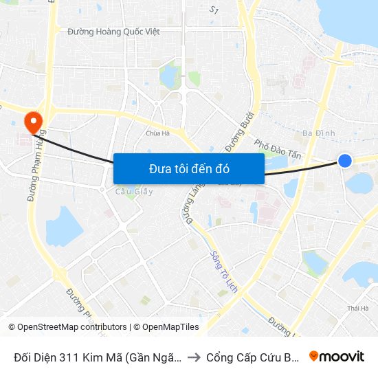 Đối Diện 311 Kim Mã (Gần Ngã 4 Kim Mã - Vạn Bảo) to Cổng Cấp Cứu Bệnh Viện 19-8 map