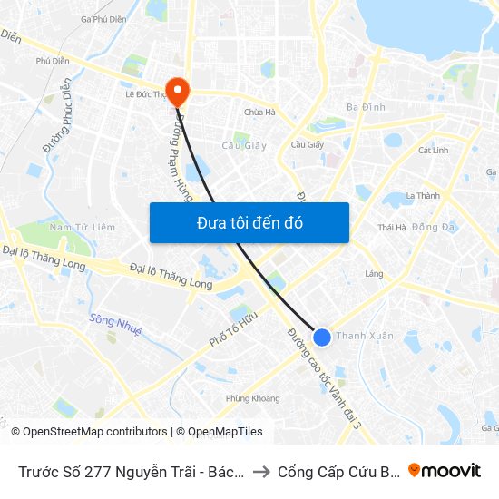 Trước Số 277 Nguyễn Trãi - Bách Hóa Giày Thượng Đình to Cổng Cấp Cứu Bệnh Viện 19-8 map