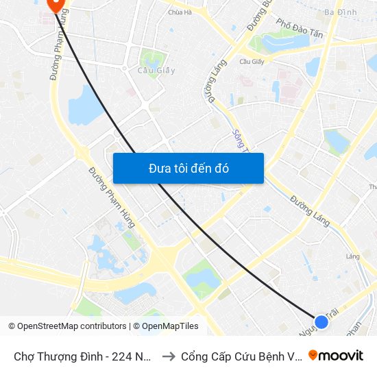 Chợ Thượng Đình - 224 Nguyễn Trãi to Cổng Cấp Cứu Bệnh Viện 19-8 map