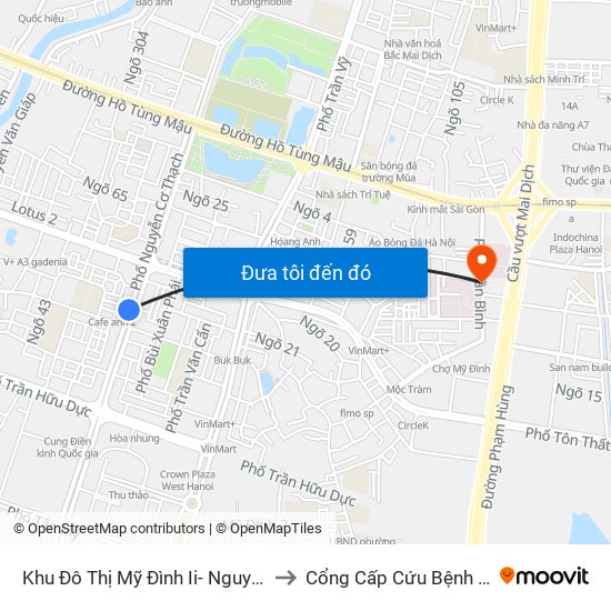 Khu Đô Thị Mỹ Đình Ii- Nguyễn Cơ Thạch to Cổng Cấp Cứu Bệnh Viện 19-8 map