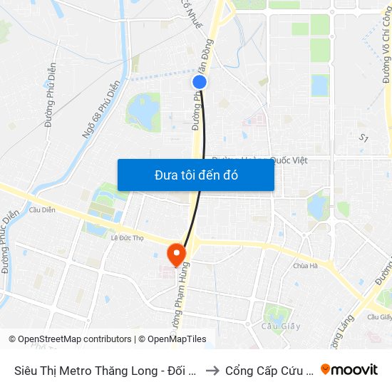Siêu Thị Metro Thăng Long - Đối Diện Ngõ 599 Phạm Văn Đồng to Cổng Cấp Cứu Bệnh Viện 19-8 map