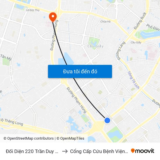 Đối Diện 220 Trần Duy Hưng to Cổng Cấp Cứu Bệnh Viện 19-8 map