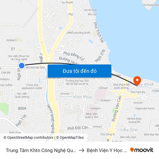 Trung Tâm Khtn Công Nghệ Quốc Gia - 18 Hoàng Quốc Việt to Bệnh Viện Y Học Cổ Truyền Nam Á map