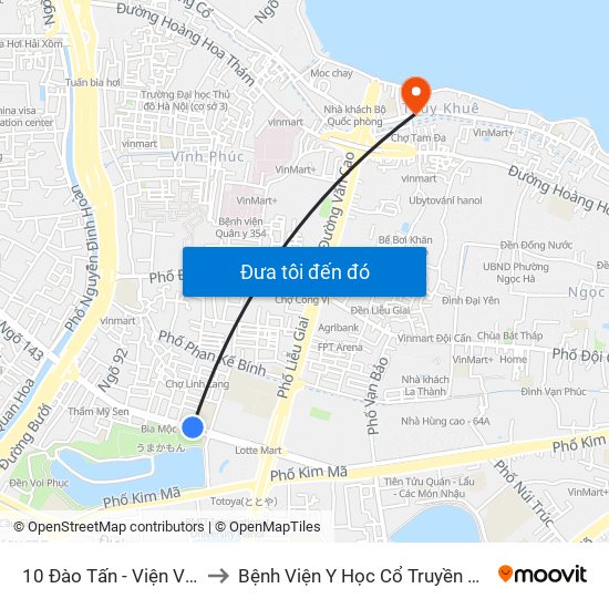 10 Đào Tấn - Viện Vật Lý to Bệnh Viện Y Học Cổ Truyền Nam Á map