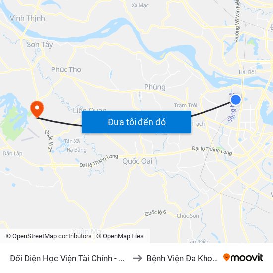 Đối Diện Học Viện Tài Chính - Đường Đức Thắng to Bệnh Viện Đa Khoa Bảo Long map