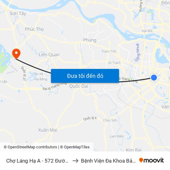 Chợ Láng Hạ A - 572 Đường Láng to Bệnh Viện Đa Khoa Bảo Long map