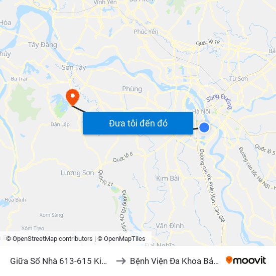 Giữa Số Nhà 613-615 Kim Ngưu to Bệnh Viện Đa Khoa Bảo Long map