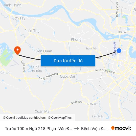 Trước 100m Ngõ 218 Phạm Văn Đồng (Đối Diện Công Viên Hòa Bình) to Bệnh Viện Đa Khoa Bảo Long map