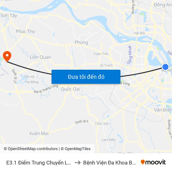 E3.1 Điểm Trung Chuyển Long Biên to Bệnh Viện Đa Khoa Bảo Long map