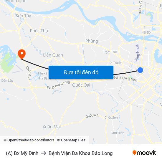 (A) Bx Mỹ Đình to Bệnh Viện Đa Khoa Bảo Long map