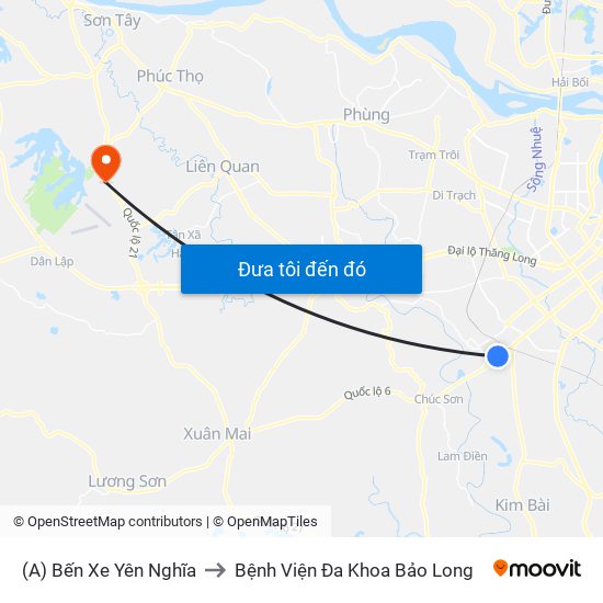 (A) Bến Xe Yên Nghĩa to Bệnh Viện Đa Khoa Bảo Long map