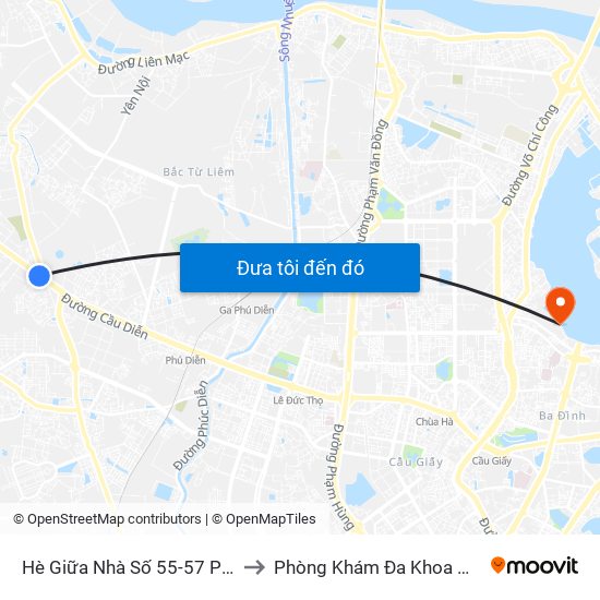 Hè Giữa Nhà Số 55-57 Phố Nhổn to Phòng Khám Đa Khoa Medlatec map