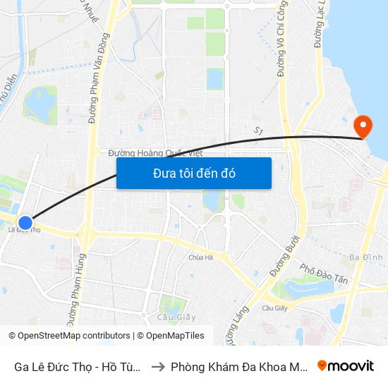 Ga Lê Đức Thọ - Hồ Tùng Mậu to Phòng Khám Đa Khoa Medlatec map
