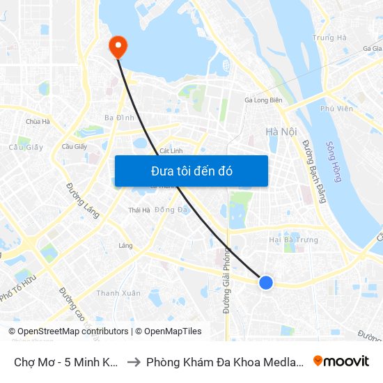 Chợ Mơ - 5 Minh Khai to Phòng Khám Đa Khoa Medlatec map