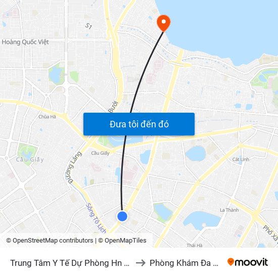 Trung Tâm Y Tế Dự Phòng Hn - 70 Nguyễn Chí Thanh to Phòng Khám Đa Khoa Medlatec map