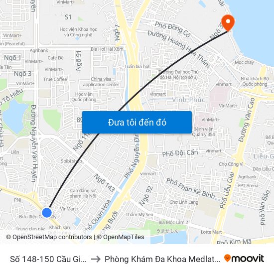 Số 148-150 Cầu Giấy to Phòng Khám Đa Khoa Medlatec map
