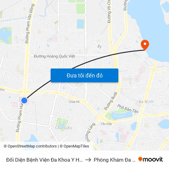 Nhà Máy Nước Mai Dịch - Phạm Hùng to Phòng Khám Đa Khoa Medlatec map