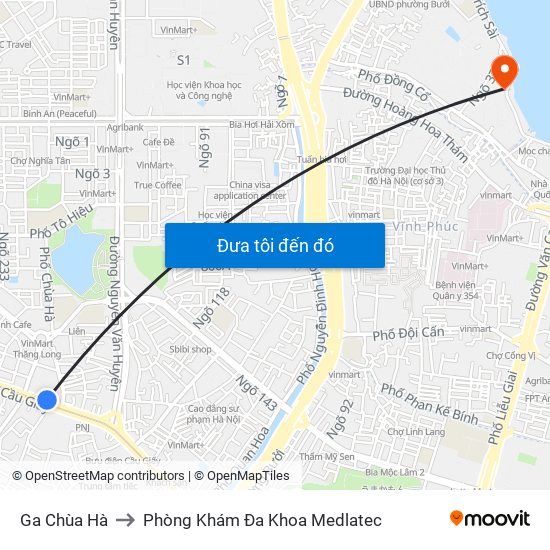 Ga Chùa Hà to Phòng Khám Đa Khoa Medlatec map