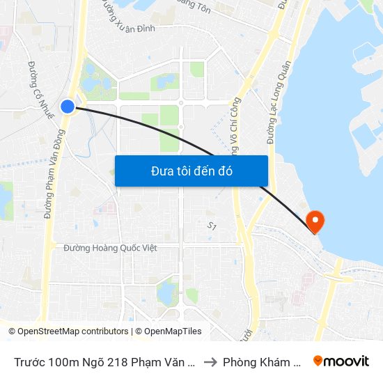 Trước 100m Ngõ 218 Phạm Văn Đồng (Đối Diện Công Viên Hòa Bình) to Phòng Khám Đa Khoa Medlatec map