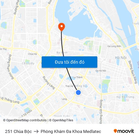 251 Chùa Bộc to Phòng Khám Đa Khoa Medlatec map