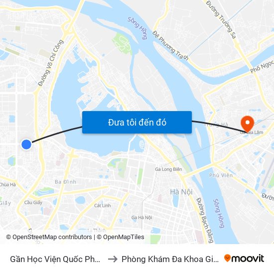 Gần Học Viện Quốc Phòng - 91 Hoàng Quốc Việt to Phòng Khám Đa Khoa Giao Thông Vận Tải Gia Lâm map