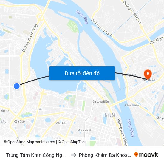 Trung Tâm Khtn Công Nghệ Quốc Gia - 18 Hoàng Quốc Việt to Phòng Khám Đa Khoa Giao Thông Vận Tải Gia Lâm map
