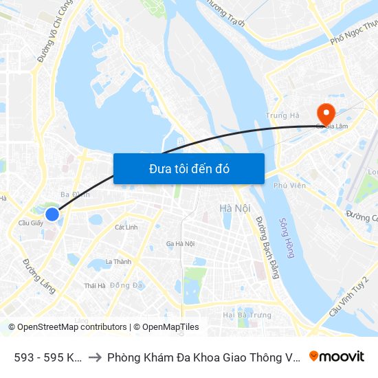 593 - 595 Kim Mã to Phòng Khám Đa Khoa Giao Thông Vận Tải Gia Lâm map