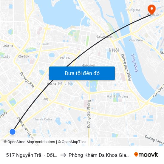 517 Nguyễn Trãi - Đối Diện Đại Học Hà Nội to Phòng Khám Đa Khoa Giao Thông Vận Tải Gia Lâm map