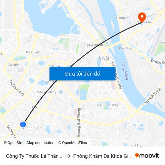 Công Ty Thuốc Lá Thăng Long - 235 Nguyễn Trãi to Phòng Khám Đa Khoa Giao Thông Vận Tải Gia Lâm map